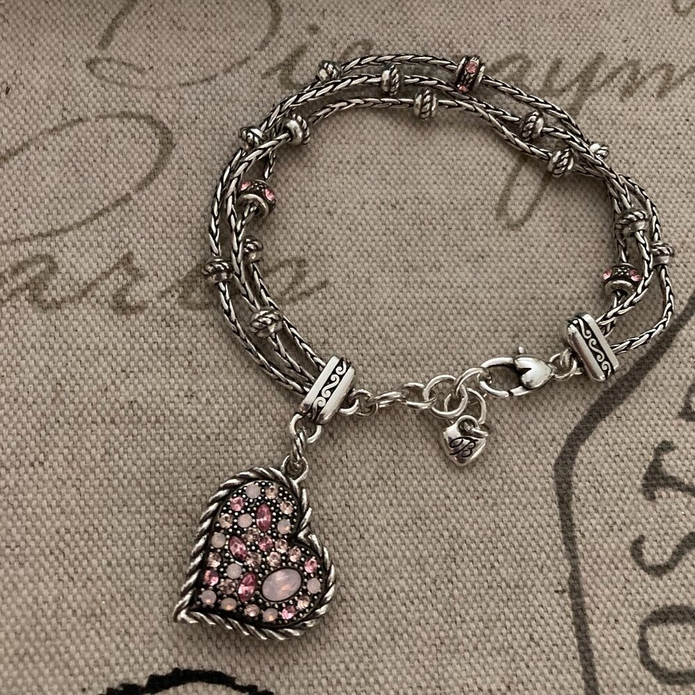 Brighton Breast Cancer Awareness With Silver Heart With Pink Stones Bracelet.